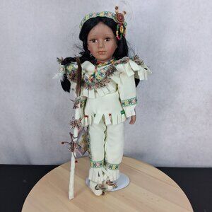 Cathay Collection Porcelain Doll In Box - Native American Outfit
